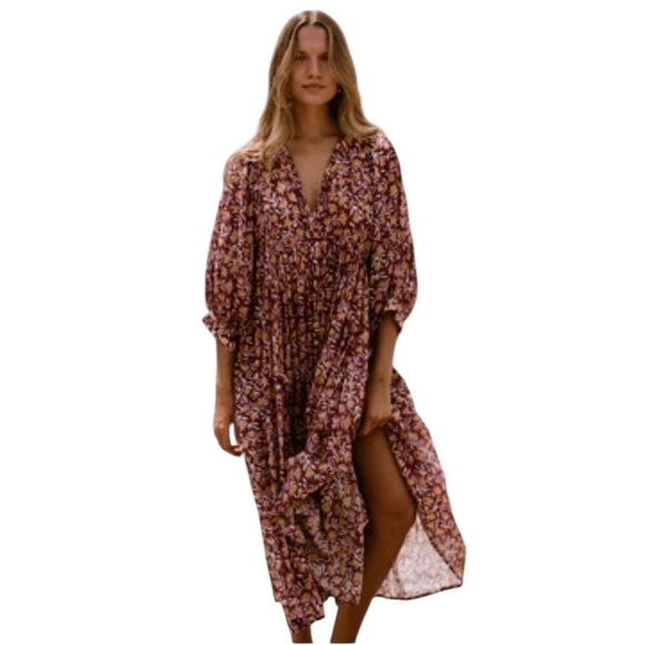 DAUGHTERS OF INDIA Kyra Midi Dress Sumac Cotton Block Print Beachy Boho 2XL XXL - Picture 2 of 9